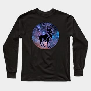 Aries Astrology Zodiac Sign - Aries  Ram Astrology Birthday Gifts Ideas - Stars or Space with Black and Purple Long Sleeve T-Shirt